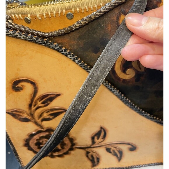 Vtg Shoulder Crossbody Bag Tooled Leather Purse Leather Western Stitched Strap - Picture 12 of 12